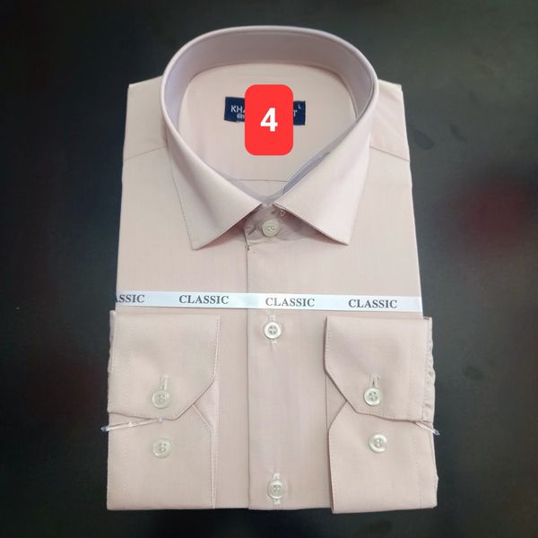 پیراهن تترون مردانه کلاسیک ساده رنگ کرم