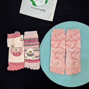خرید اینترنتی جوراب مچی زنانه انگشتی طرح تدی و قلب