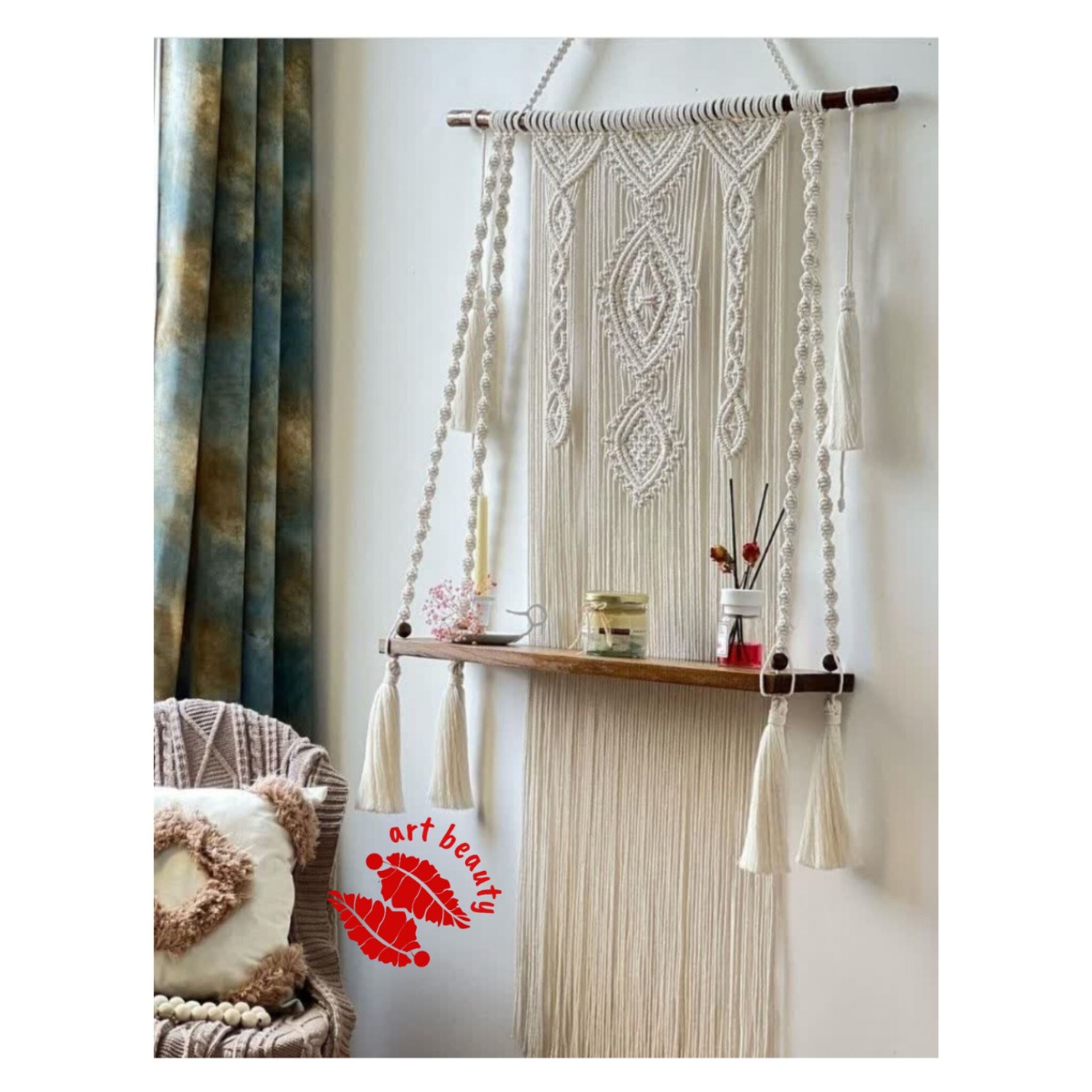 خرید اینترنتی شلف چوبی مکرومه بافی مدل شمسه