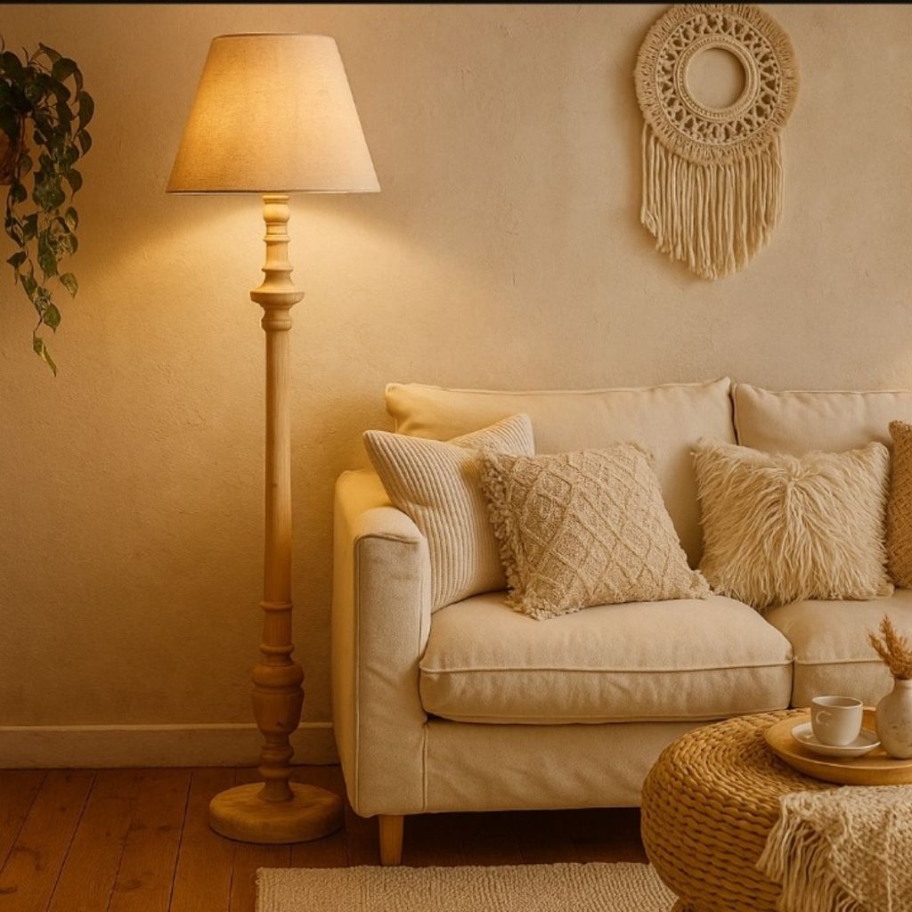 خرید انلاین آباژور ایستاده چوبی مدل ارغوان با شید مخروطی