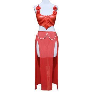 ست سوتین فنردار چرم و دامن توری کد 093