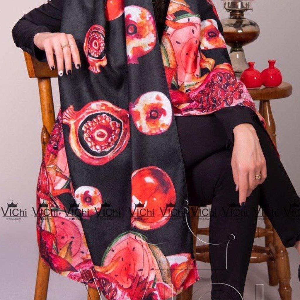 خرید اینترنتی روسری یلدایی نخی برند قواره بزرگ و اعلا تم شب یلدا