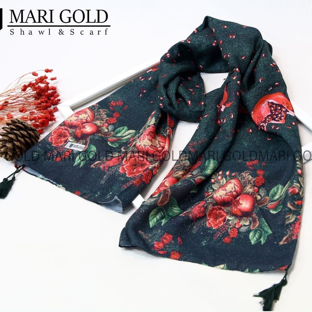 خرید اینترنتی شال یلدا نخی اعلا منگولدار ماری گلد