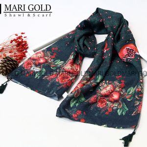 خرید اینترنتی شال یلدا نخی اعلا منگولدار ماری گلد