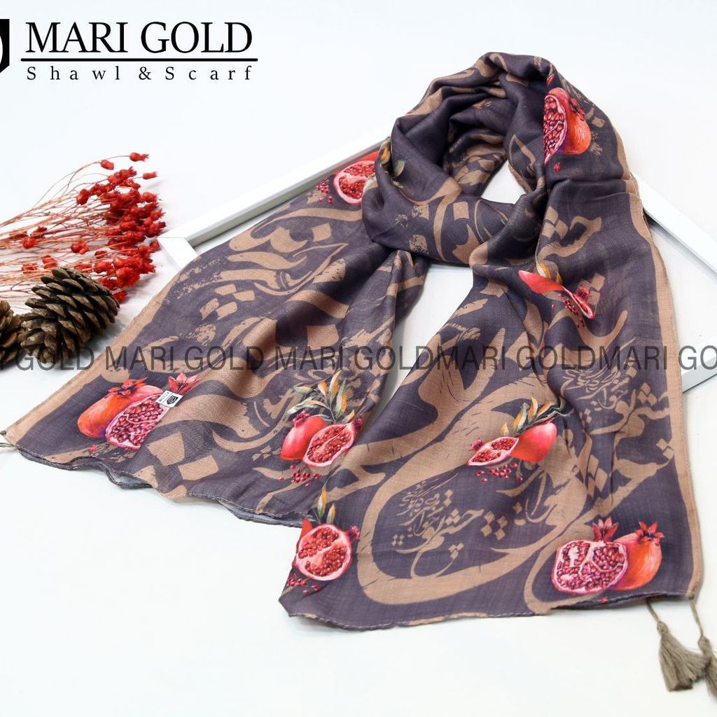 خرید آنلاین شال یلدا نخی اعلا منگولدار ماری گلد
