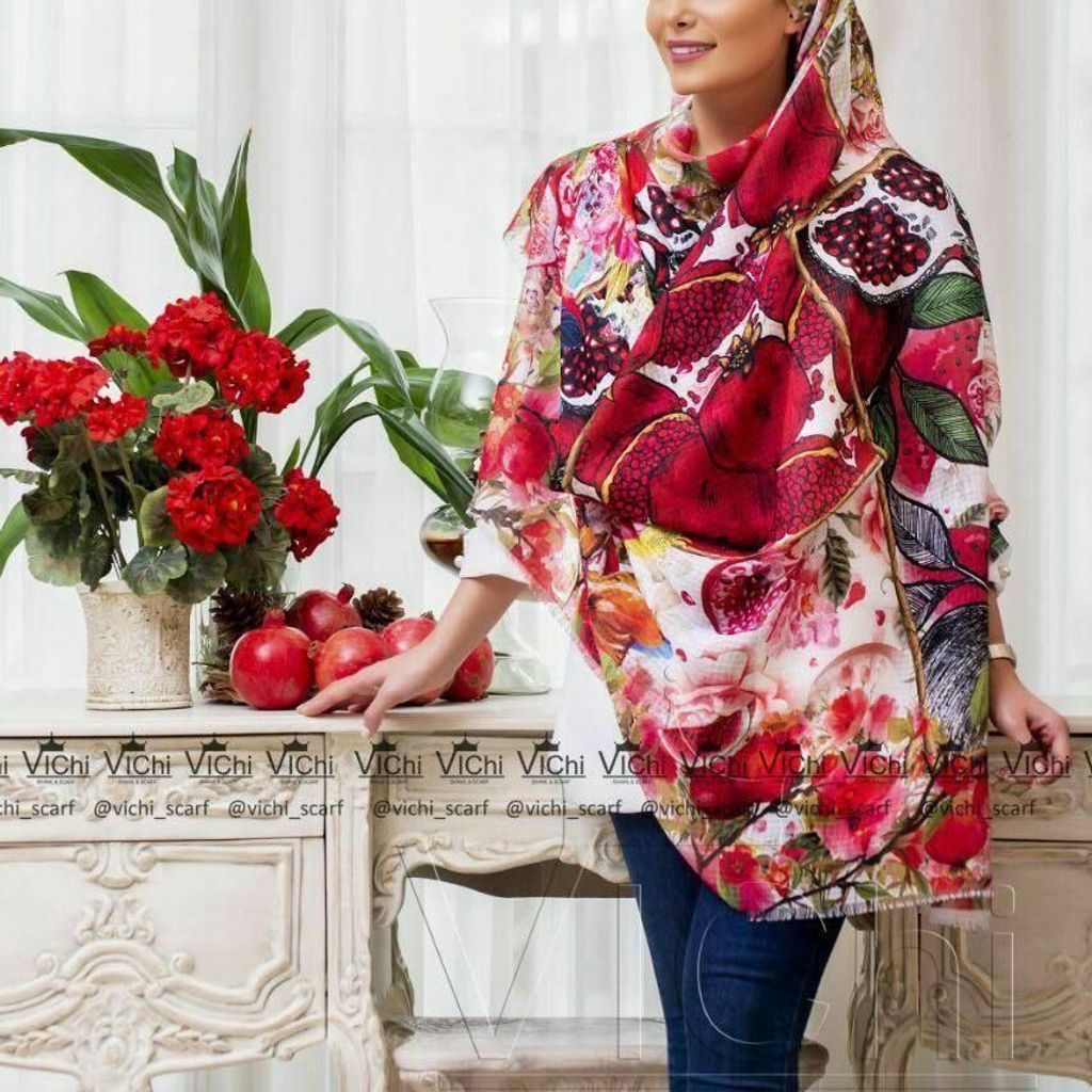 خرید آنلاین روسری تم شب یلدا نخی قواره بزرگ یلدایی