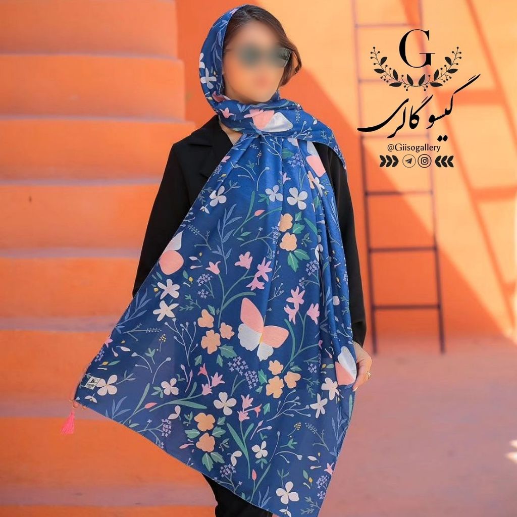 خرید آنلاین شال و روسری نخی اسپان چهارفصل اعلاء طرح آبی آبرنگی یک عددی انتخابی همراه با هدیه و ارسال رایگان 