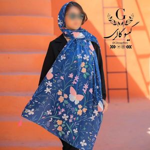 شال و روسری نخی اسپان چهارفصل اعلاء طرح آبی آبرنگی