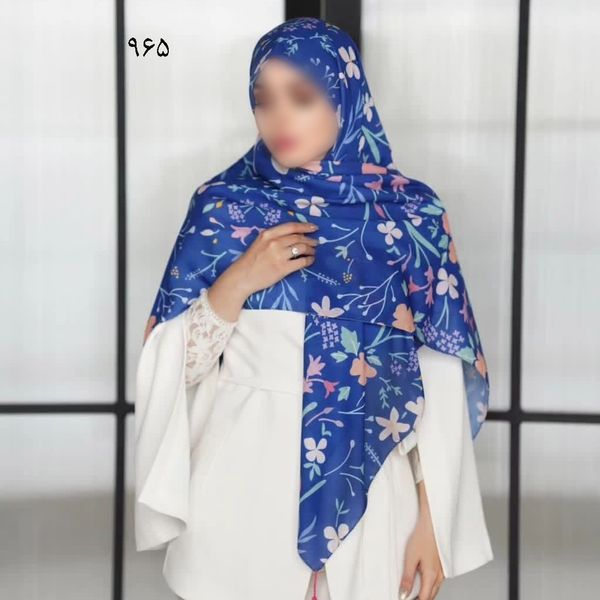 شال و روسری نخی اسپان چهارفصل اعلاء طرح آبی آبرنگی