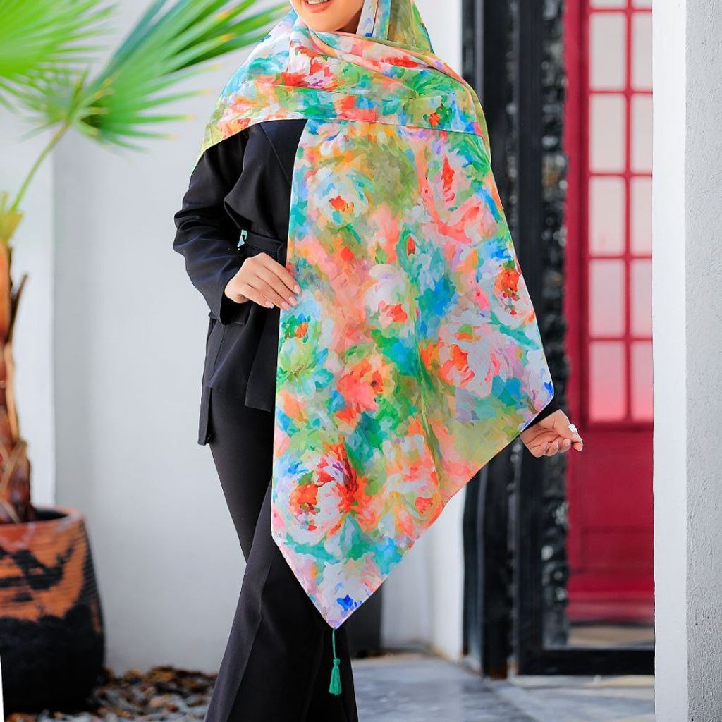 فروش اینترنتی شال و روسری  اسپان نخ چهارفصل اعلاء طرح آبرنگی
