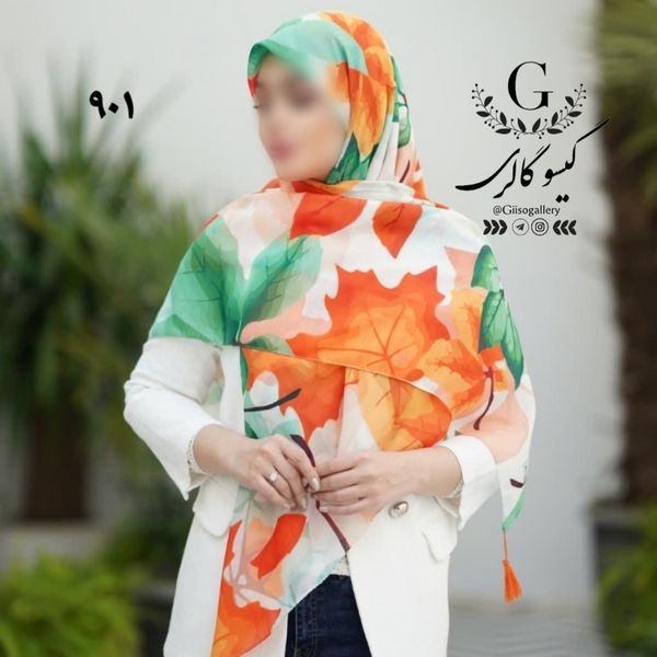 شال و روسری نخی چهار فصل اسپان  اعلاء طرح برگ آبرنگی