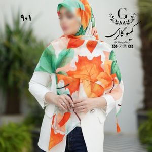 خرید آنلاین شال و روسری نخی چهار فصل اسپان  اعلاء طرح برگ آبرنگی 