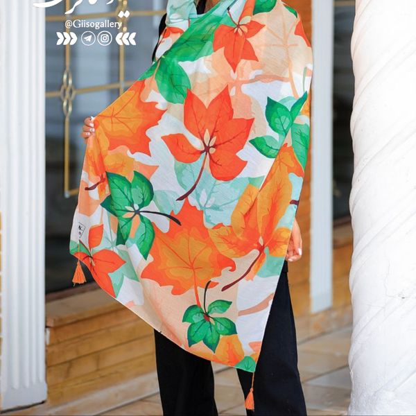 شال و روسری نخی چهار فصل اسپان  اعلاء طرح برگ آبرنگی