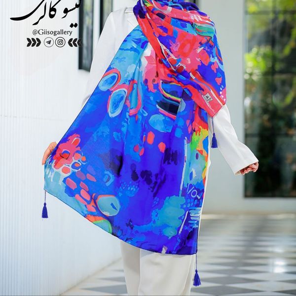 شال و روسری نخی اسپان چهارفصل اعلاء طرح آبرنگی