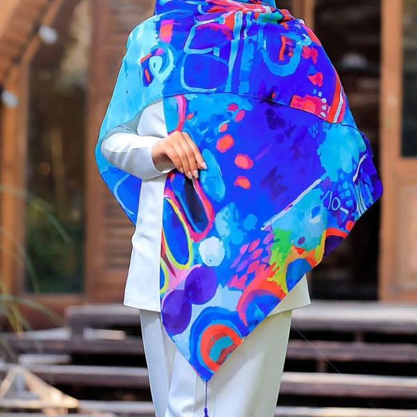 شال و روسری نخی اسپان چهارفصل اعلاء طرح آبرنگی