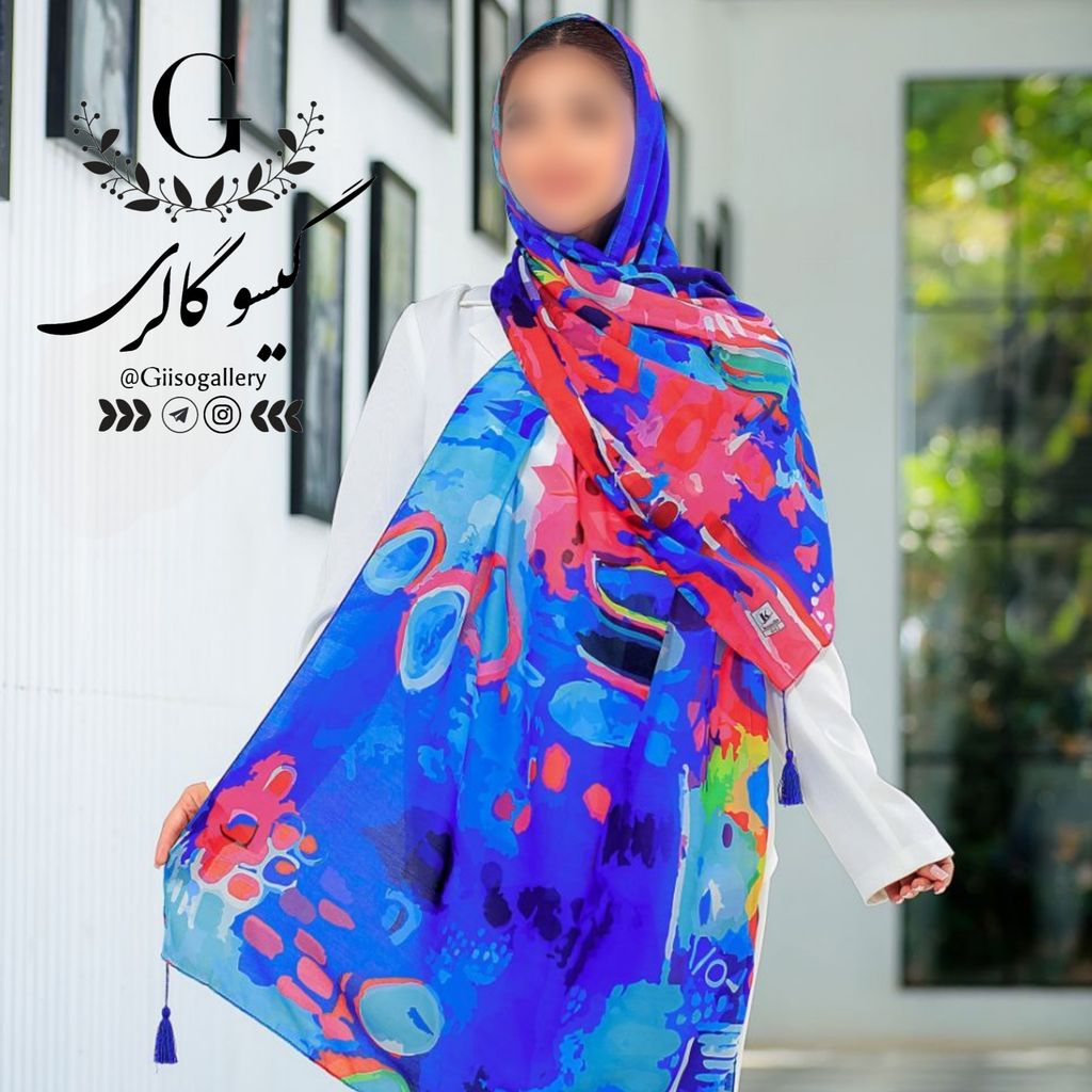 خرید آنلاین شال و روسری نخی اسپان چهارفصل اعلاء طرح آبرنگی