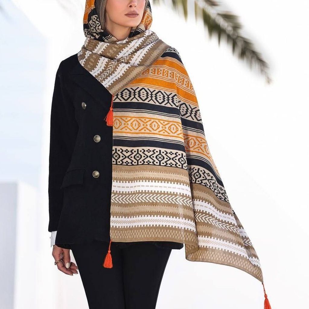 فروش اینترنتی شال پارچه  اعلاء منگولدار طرح ماسوری  رنگبندی