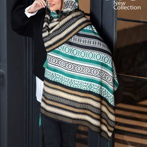 خرید اینترنتی شال پارچه  اعلاء منگولدار طرح ماسوری  رنگبندی
