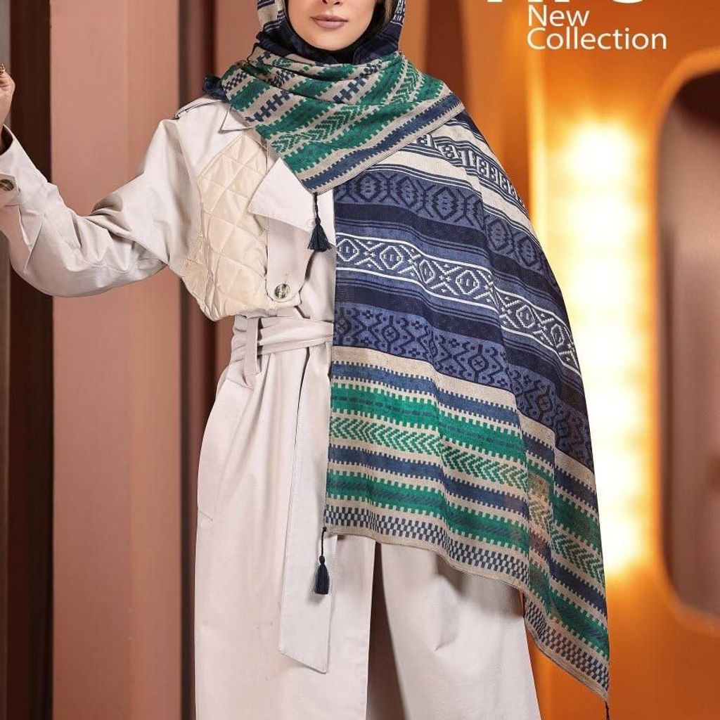 خرید آنلاین شال پارچه  اعلاء منگولدار طرح ماسوری  رنگبندی