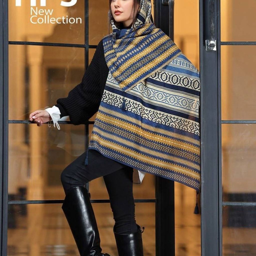 خرید اینترنتی شال پارچه  اعلاء منگولدار طرح ماسوری  رنگبندی