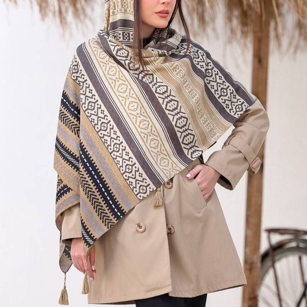 خرید آنلاین شال پارچه  اعلاء منگولدار طرح ماسوری  رنگبندی