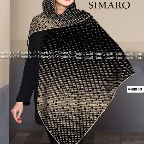 روسری حریر کرپ دستدوز  قواره بزرگ برند سیمارو