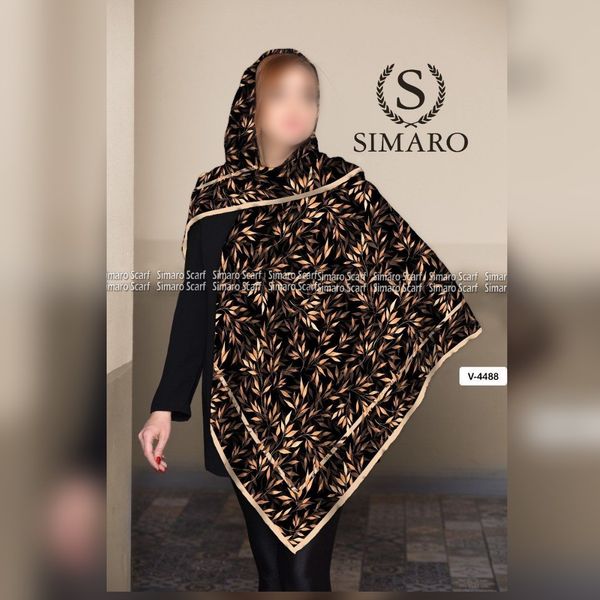 روسری حریر کرپ دستدوز  قواره بزرگ برند سیمارو