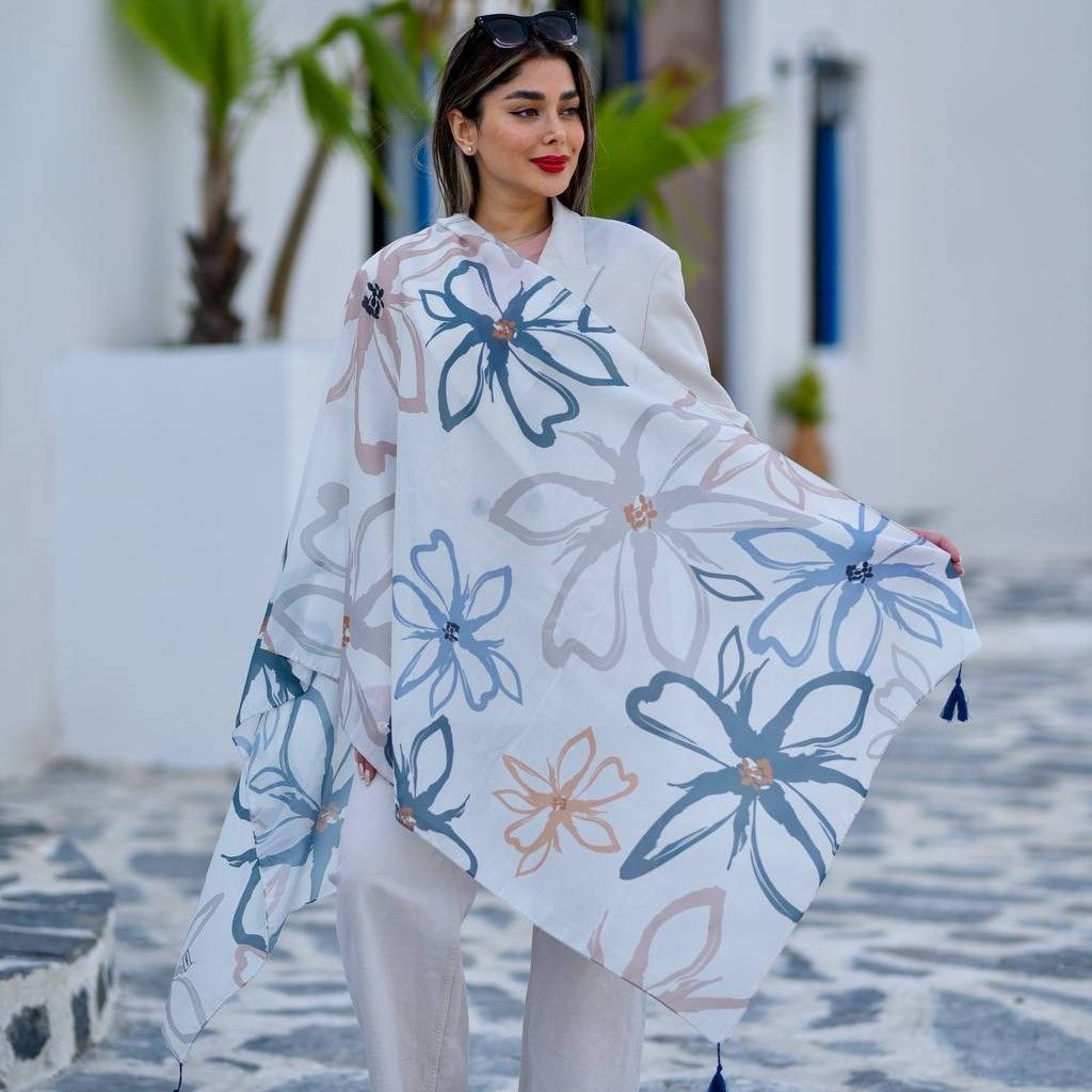 فروش اینترنتی شال نخی اعلاء طرح ترند انتخابی منگولدار رنگبندی میکس ارسال فوری