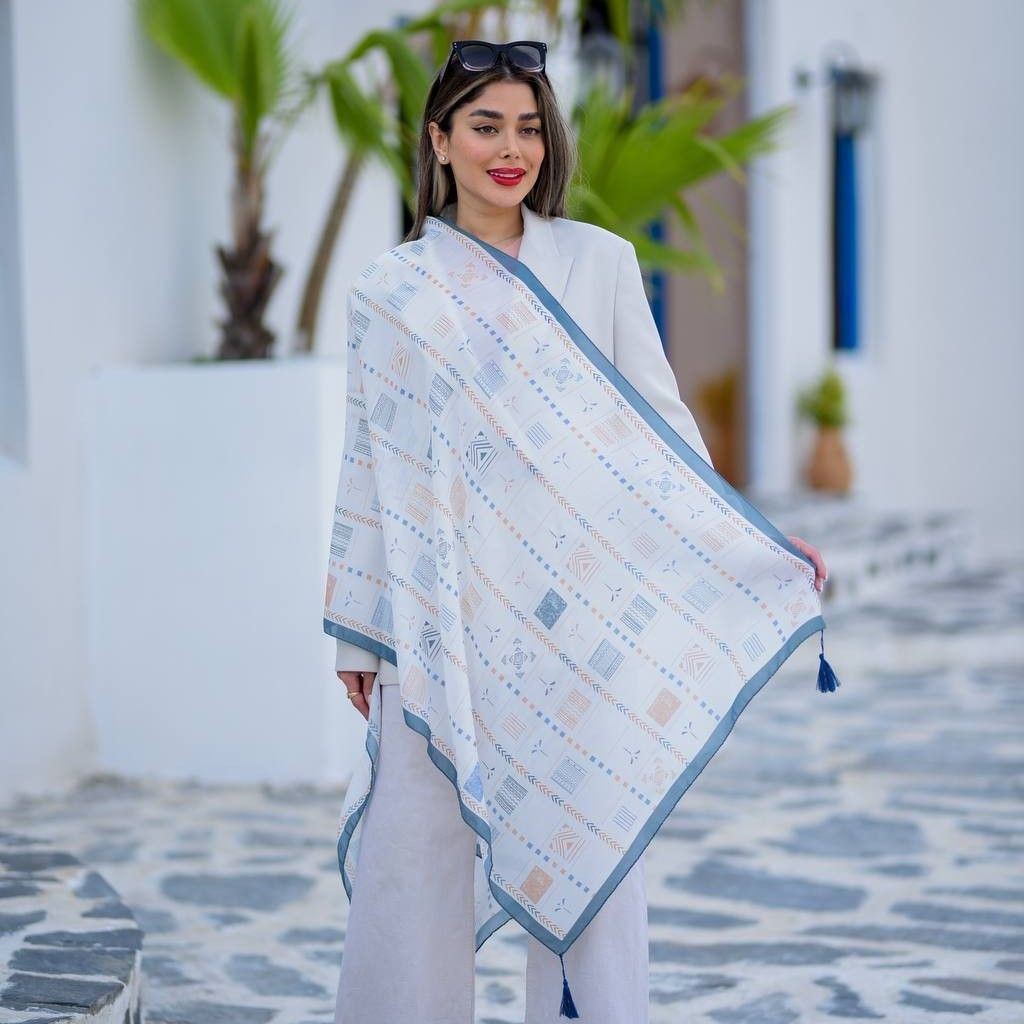 فروش اینترنتی شال نخی اعلاء طرح ترند انتخابی منگولدار رنگبندی میکس ارسال فوری