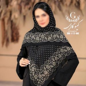 فروش اینترنتی  روسری حریرنخ اعلاء قواره مجلسی  میکس مشکی طلایی طرحدار ترند ارسال رایگان