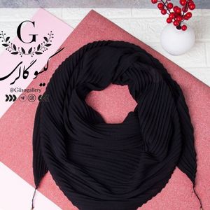 خرید آنلاین روسری  پلیسه کرپ مشکی مجلسی قواره 120 دور دوخت ارسال رایگان