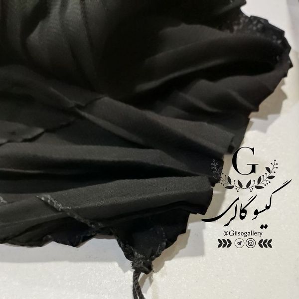 روسری  پلیسه کرپ مشکی مجلسی قواره 120 دور دوخت