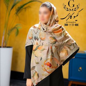خرید آنلاین شال و روسری  اسپان چهار فصل طرح آبرنگی منگولدار 