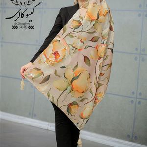 خرید اینترنتی شال و روسری  اسپان چهار فصل طرح آبرنگی منگولدار 