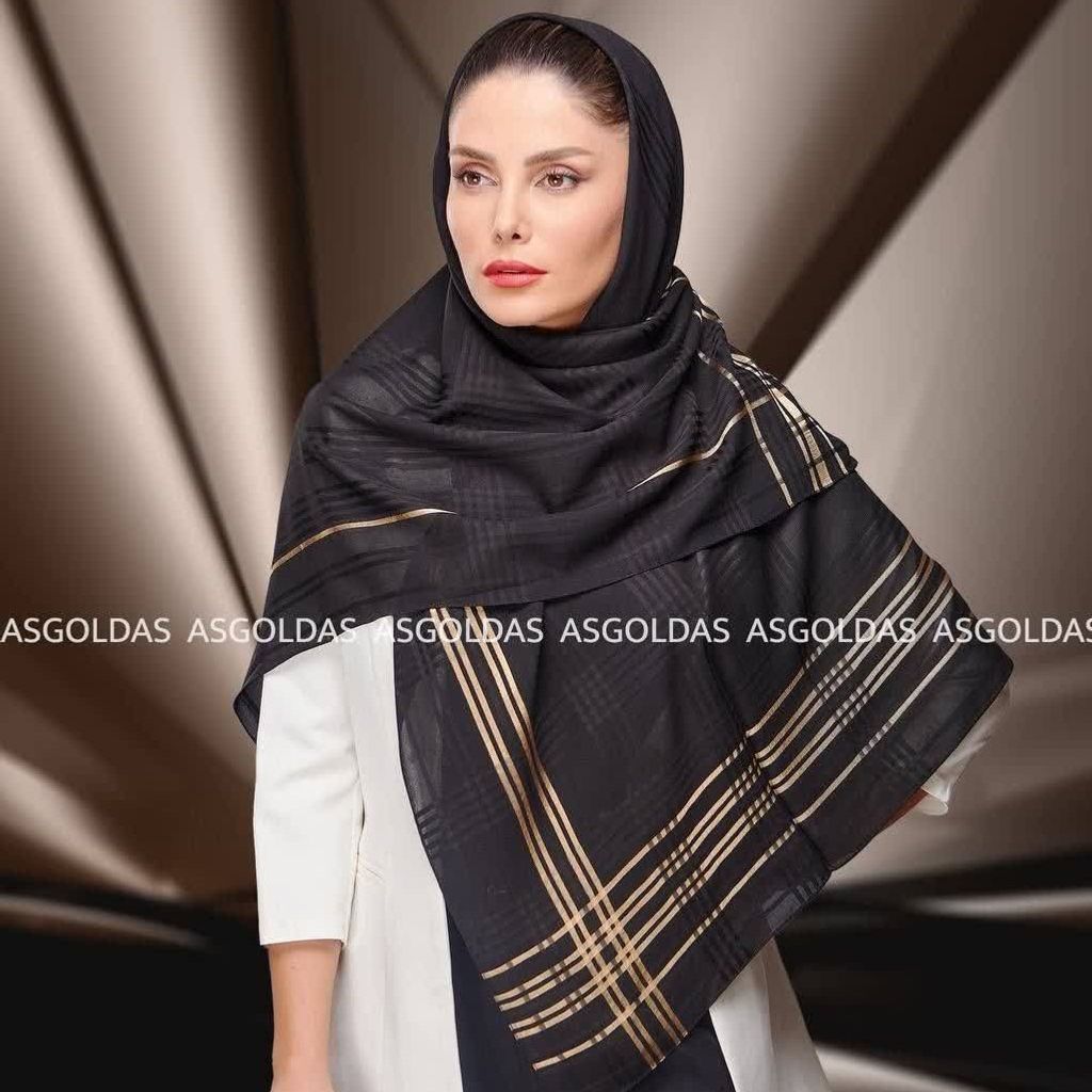 فروش اینترنتی روسری مشکی دورو طرحدار طلا بافت زمینه برجسته  طرح برجسته برند آستک ترک وارداتی (ارسال رایگان)