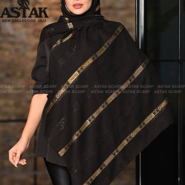 روسری مشکی دورو طرحدار طلا بافت زمینه برجسته  طرح برجسته برند آستک ترک وارداتی