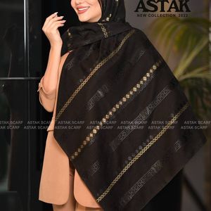 فروش اینترنتی روسری مشکی دورو طرحدار طلا بافت زمینه برجسته  طرح برجسته برند آستک ترک وارداتی (ارسال رایگان)