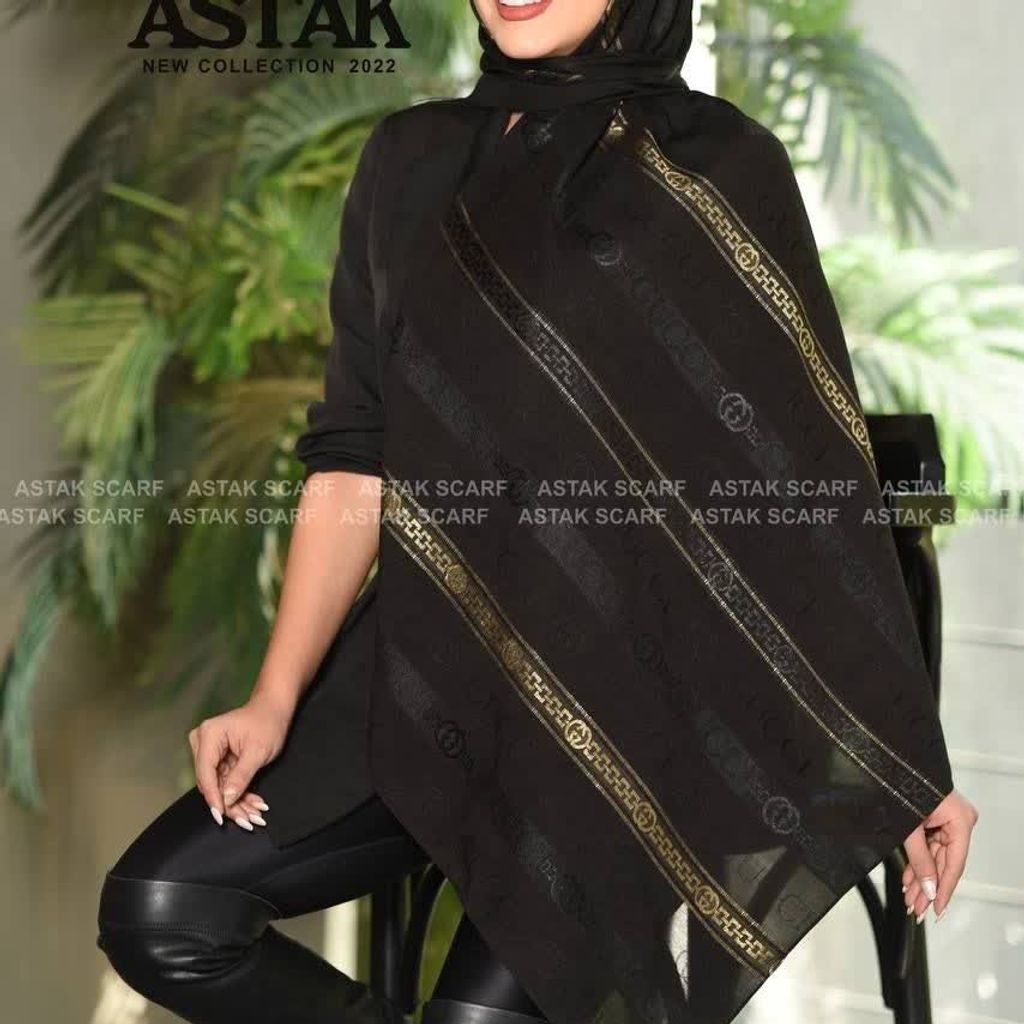 خرید اینترنتی روسری مشکی دورو طرحدار طلا بافت زمینه برجسته  طرح برجسته برند آستک ترک وارداتی (ارسال رایگان)