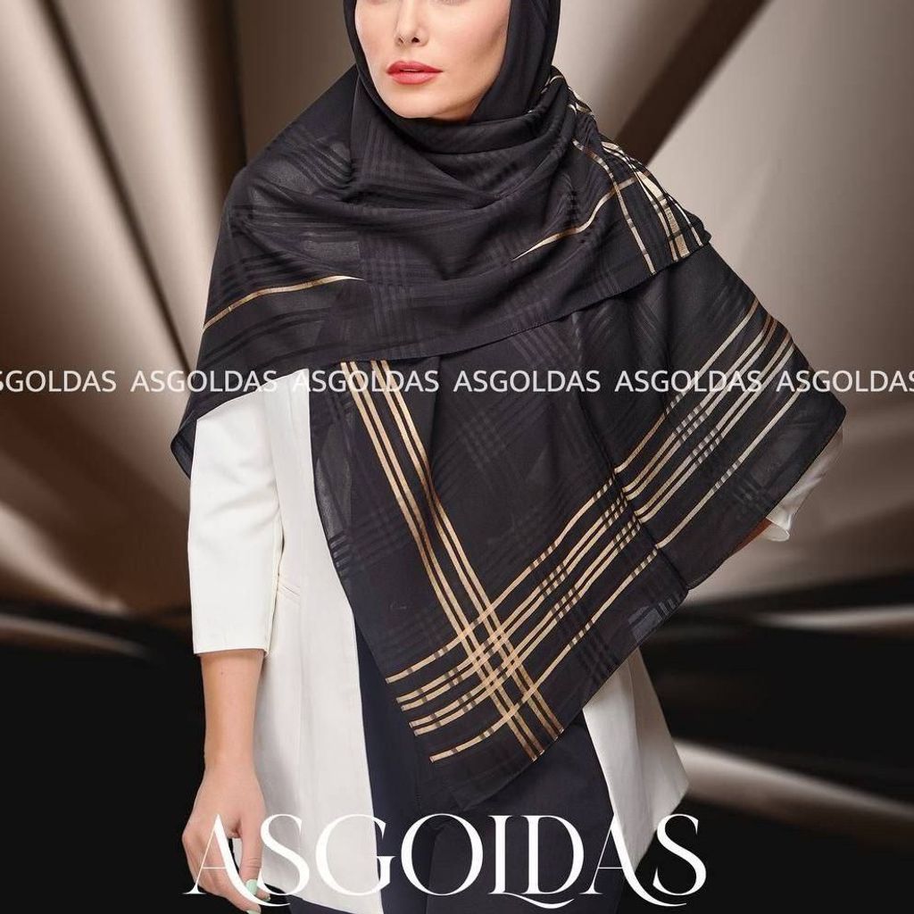 خرید آنلاین روسری مشکی دورو طرحدار طلا بافت زمینه برجسته  طرح برجسته برند آستک ترک وارداتی (ارسال رایگان)