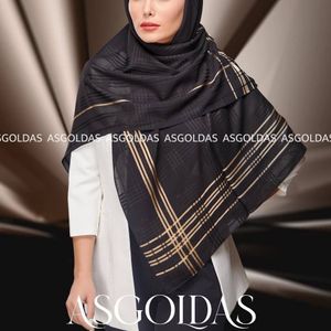 خرید آنلاین روسری مشکی دورو طرحدار طلا بافت زمینه برجسته  طرح برجسته برند آستک ترک وارداتی (ارسال رایگان)