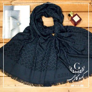 خرید اینترنتی شال ژاکارد مشکی مجلسی وارداتی برند طرحدار  لب ترک  طرحبندی