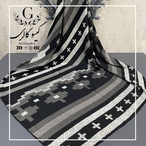 روسری پارچه چهارفصل برند اعلا دستدوز قواره بزرگ طرح مشکی سفید