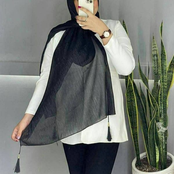 شال اشکی کریشه لمدار  مشکی مجلسی  منگوله دار