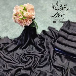 خرید اینترنتی روسری نخی مشکی ساده و زمینه خطدار  قواره متوسط و قواره بزرگ (ارسال رایگان)