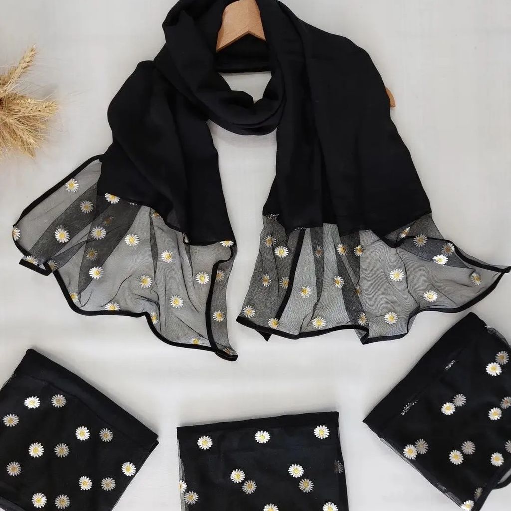 فروش اینترنتی شال اسلپ خامه دوزی شده حاشیه گلدوزی شده  طرح بابونه (ارسال رایگان)