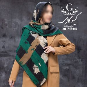 خرید اینترنتی روسری پارچه اعلاء طرح طیفی آبرنگی دستدوز قواره مجلسی