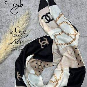 فروش اینترنتی روسری پارچه اعلا دستدوز برند ماری گلد میکس مشکی طلایی