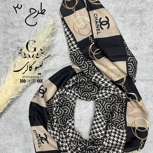 خرید اینترنتی روسری پارچه اعلا دستدوز برند ماری گلد میکس مشکی طلایی