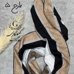 خرید اینترنتی روسری پارچه اعلا دستدوز برند ماری گلد میکس مشکی طلایی