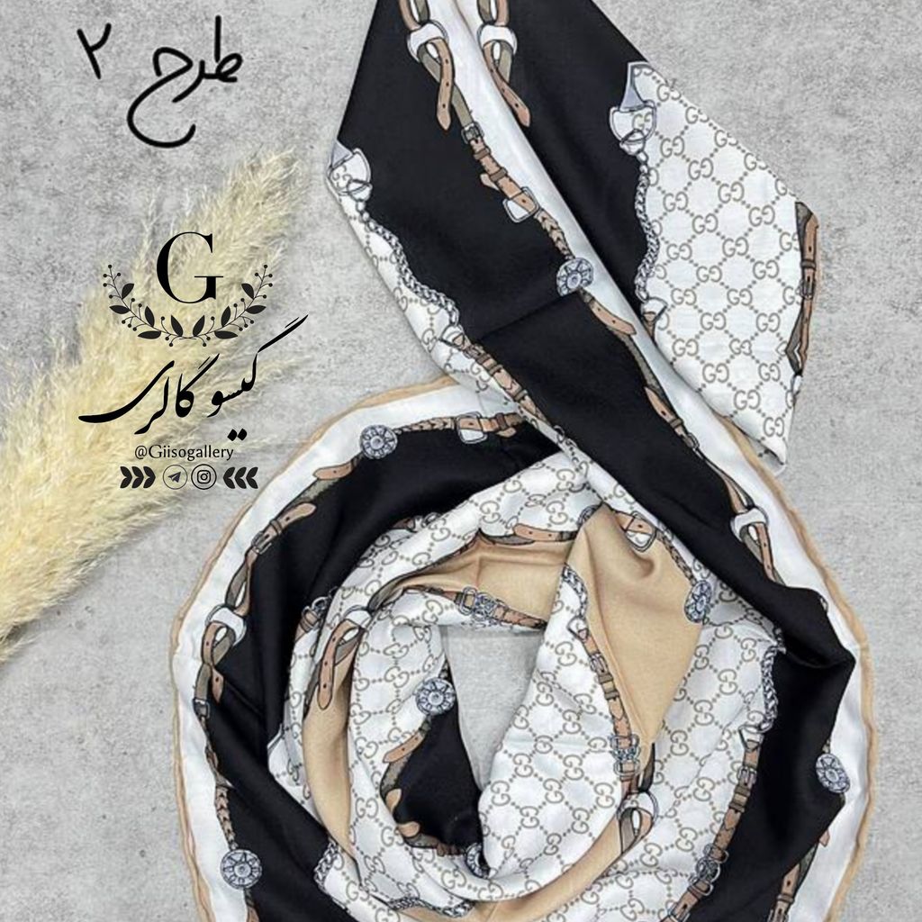 فروش اینترنتی روسری پارچه اعلا دستدوز برند ماری گلد میکس مشکی طلایی